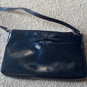 Navy glitter Kate spade crossbody bag with long black strap